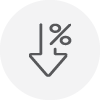 low interest rate. Arrow pointing down with a % symbol